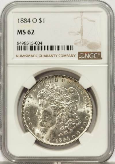 博洋堂世界钱币拍卖第130期（全场包邮） - NGC MS62 美国1884年O版摩根银币，币面干净利落，非常漂亮