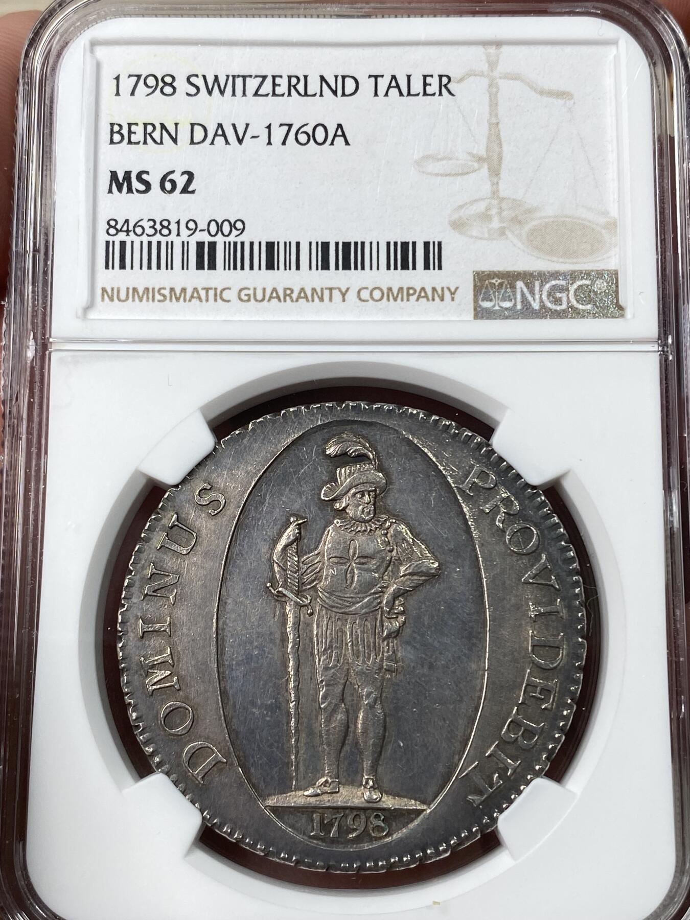 万国钱币拍卖第049期（万国夏季大拍） NGC MS62 1798瑞士伯尔尼雇佣兵泰勒 经典伯尔尼熊仔 原味深打欧陆包浆