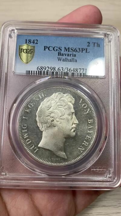 万国钱币拍卖第049期（万国夏季大拍） PCGS MS63PL 1842巴伐利亚路德维希一世瓦尔哈拉历史2泰勒 瓦尔哈拉英灵殿 新古典主义建筑的代表之作 全德意志最伟大灵魂的归宿 PROOF LIKE镜面喷砂状态 PC唯一亚军 更高分仅一枚 一览众山小的顶级视觉享受