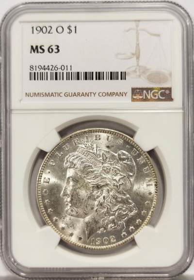 博洋堂世界钱币拍卖第130期（全场包邮） - NGC MS63 美国1902年O版摩根银币，币面干净利落，非常漂亮