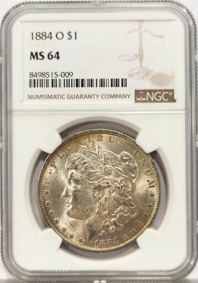博洋堂世界钱币拍卖第130期（全场包邮） - NGC MS64 美国1884年O版摩根银币，币面干净利落，非常漂亮