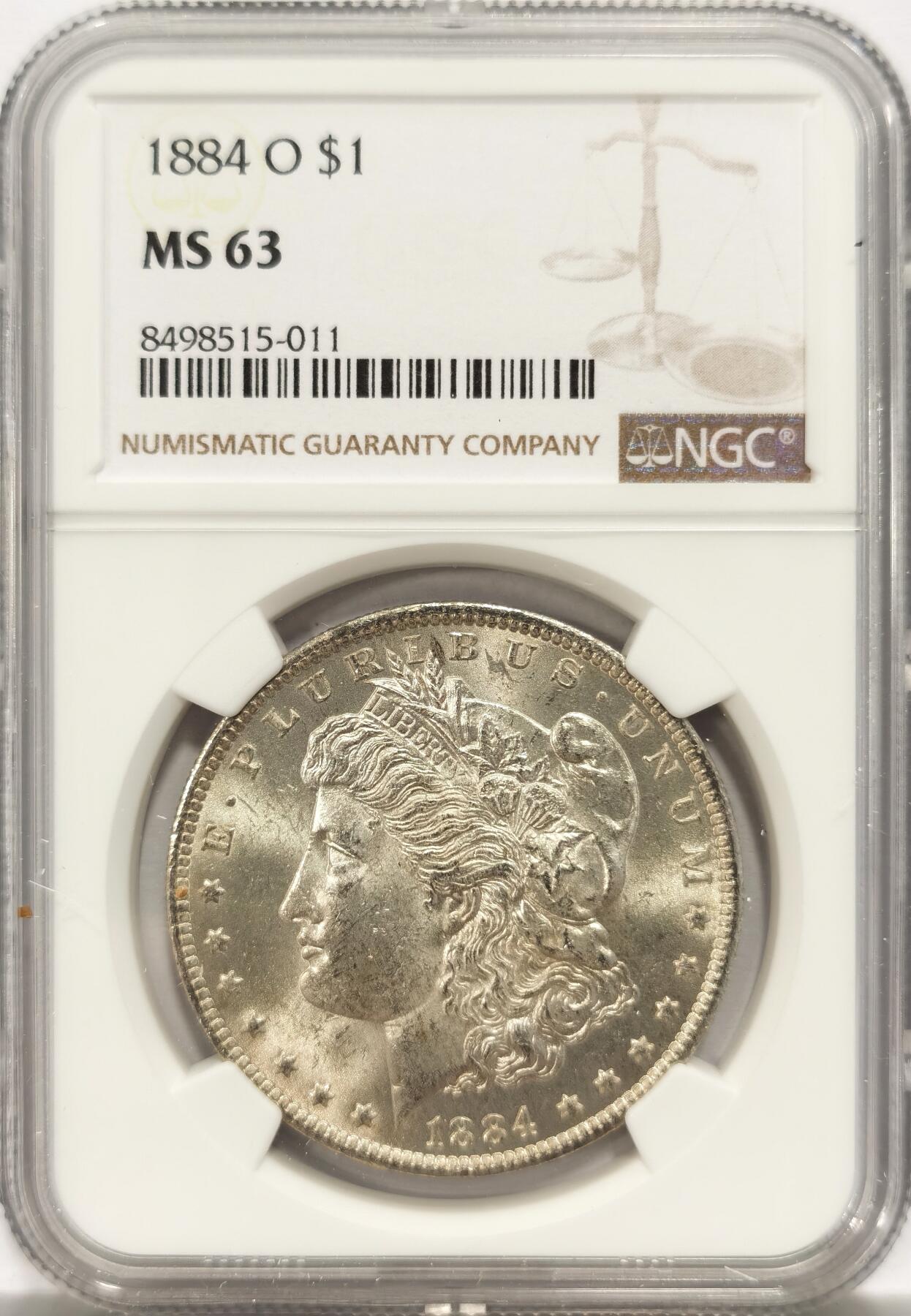 博洋堂世界钱币拍卖第130期（全场包邮） NGC MS63 美国1884年O版摩根银币，币面干净利落，非常漂亮