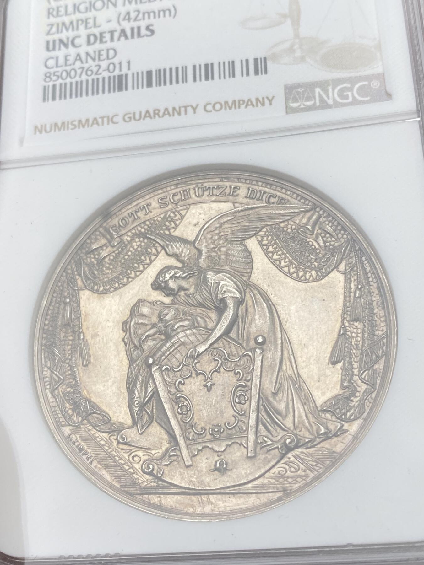 万国钱币拍卖第049期（万国夏季大拍） NGC UNCD 二十世纪初奥地利新教受洗洗礼纪念大银章 耶稣在约旦河受洗 环彩宗教系列名品 刻画非常精细 24g 42mm