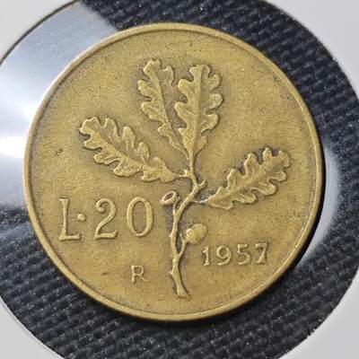 KK钱币收藏小铺 第306期 2月预留时间 周末发货 -  1957意大利20里拉铜币