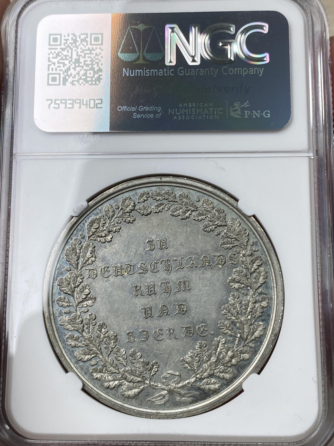 万国钱币拍卖第049期（万国夏季大拍） NGC MS61 1842年德国巴伐利亚瓦尔哈拉死亡圣殿落成纪念大锡章 罕见花体字非常漂亮 镜面典藏品质