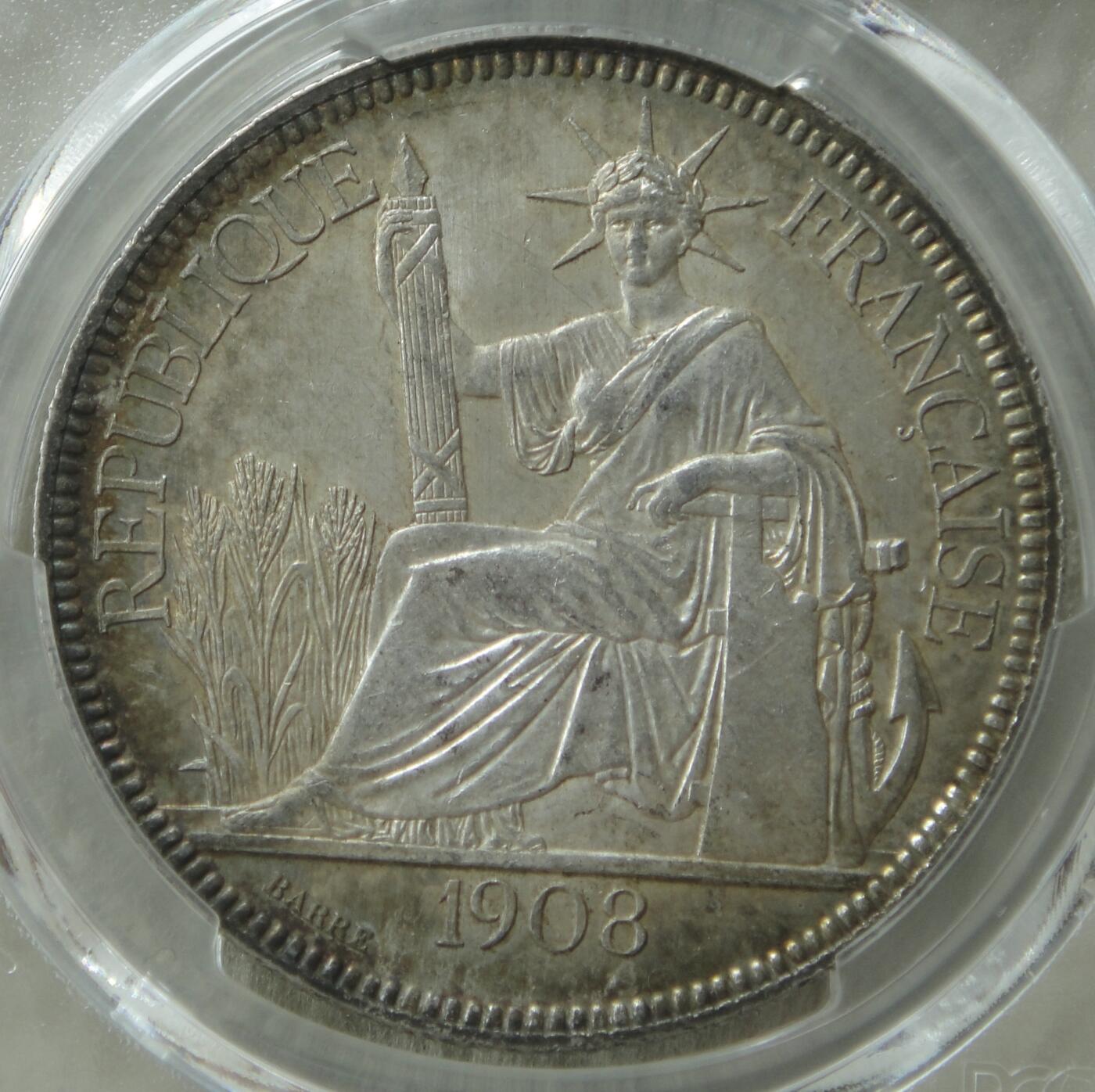 PCGS～MS63【五彩】1908年坐洋