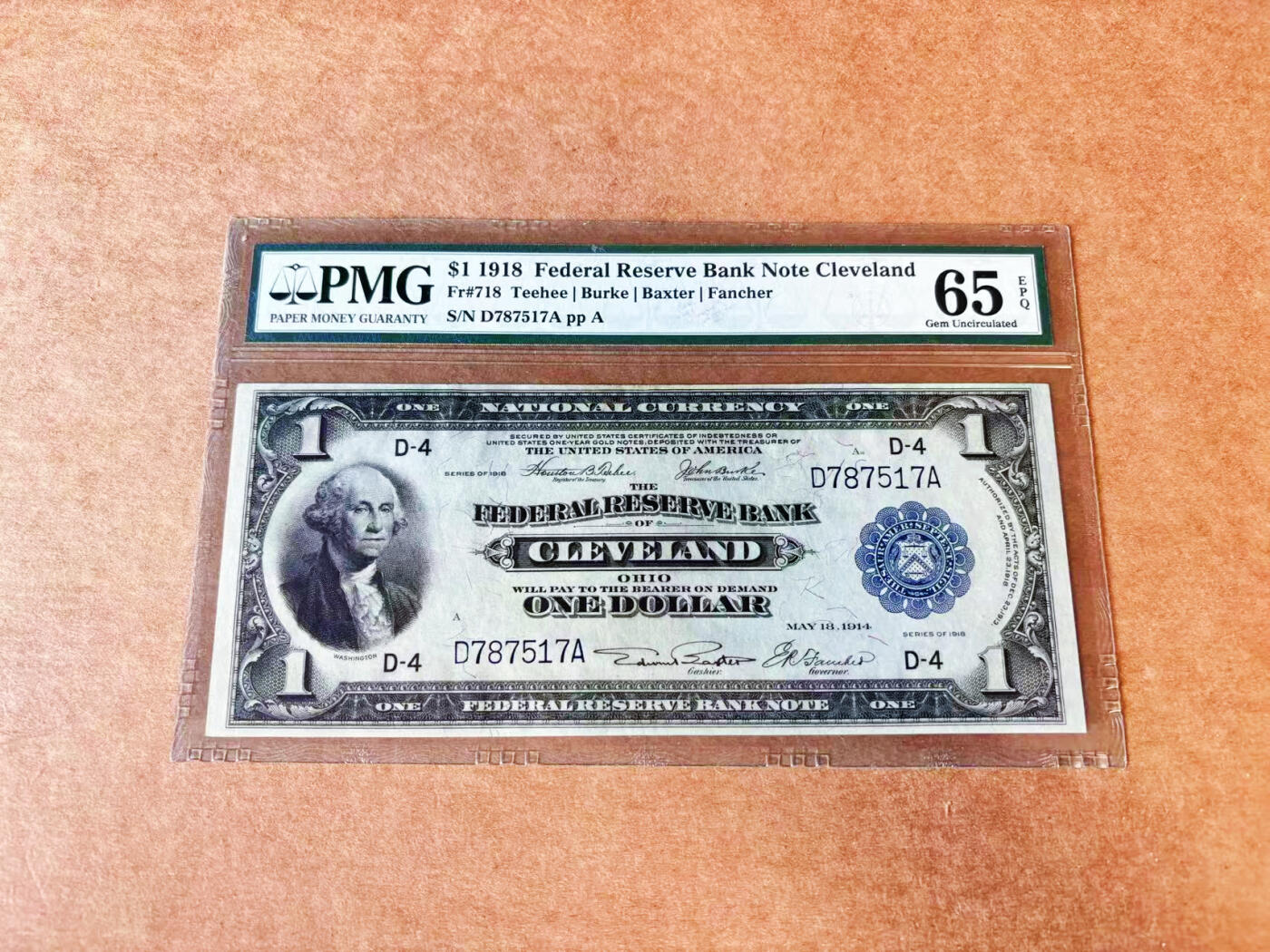 【七百期大拍 拍品火热征集中】✨Blue Auction 世界纸币精拍第691期【精】  美国 1918年1美金 擎握国旗的大飞鹰 雕刻惟妙惟肖 华盛顿头像 大票幅 PMG65EPQ 克利夫兰版