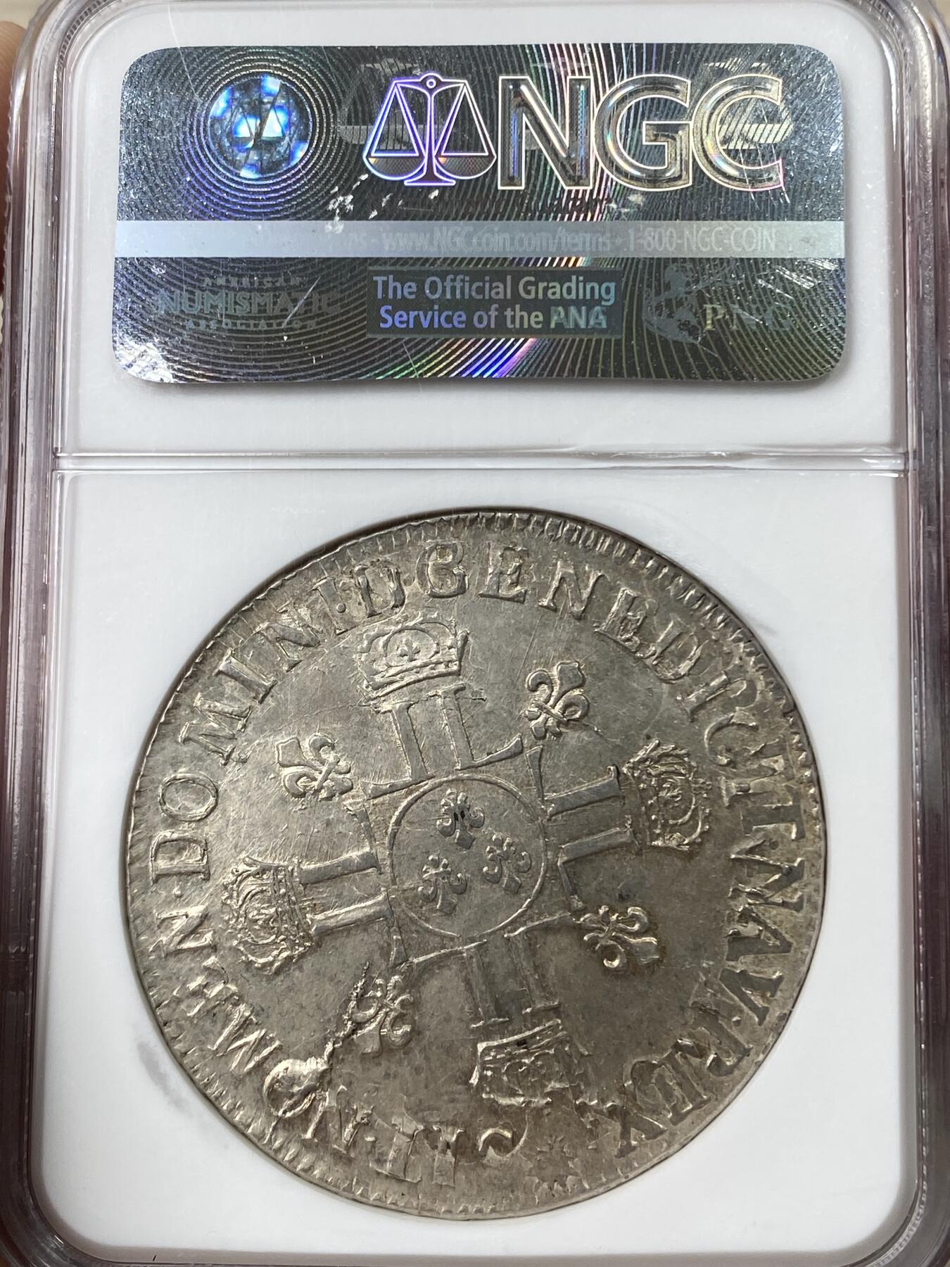 万国钱币拍卖第049期（万国夏季大拍） NGC AU58 1704A法国太阳王路易十四埃居 深打同时复打痕迹明显 NGC更高分仅一枚