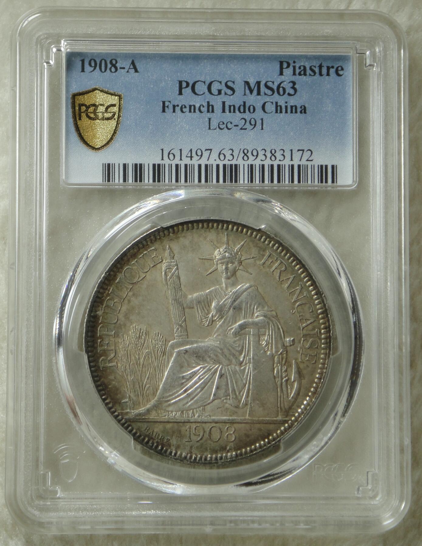 PCGS～MS63【五彩】1908年坐洋