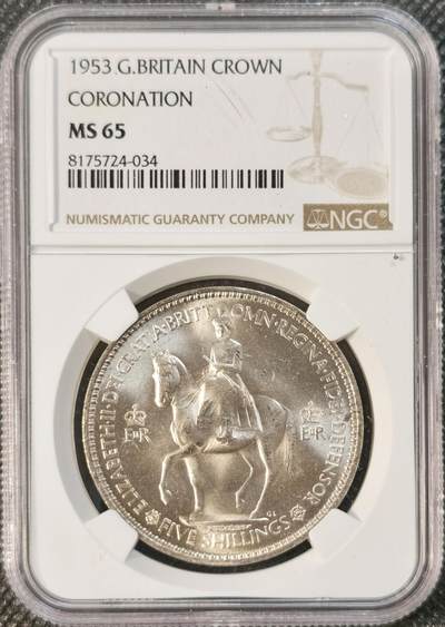  甄臻铺-世界币章拍卖（第24期），送拍享返佣金等优惠多多 - NGC-MS65 1953年英国伊丽莎白二世登基纪念克朗