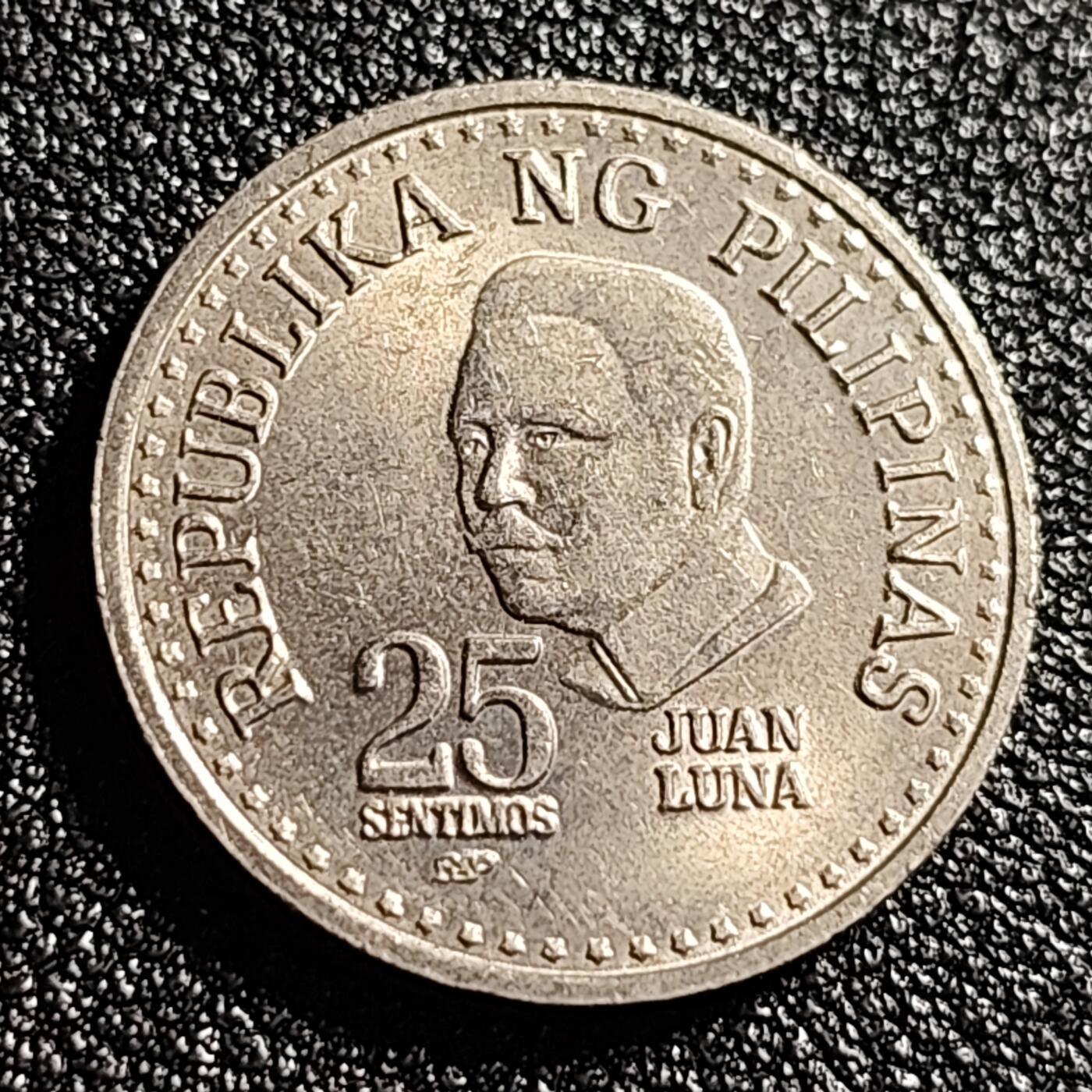 泉币菌-第47场-各国散币场 菲律宾25分 画家胡安•卢纳 直径21mm