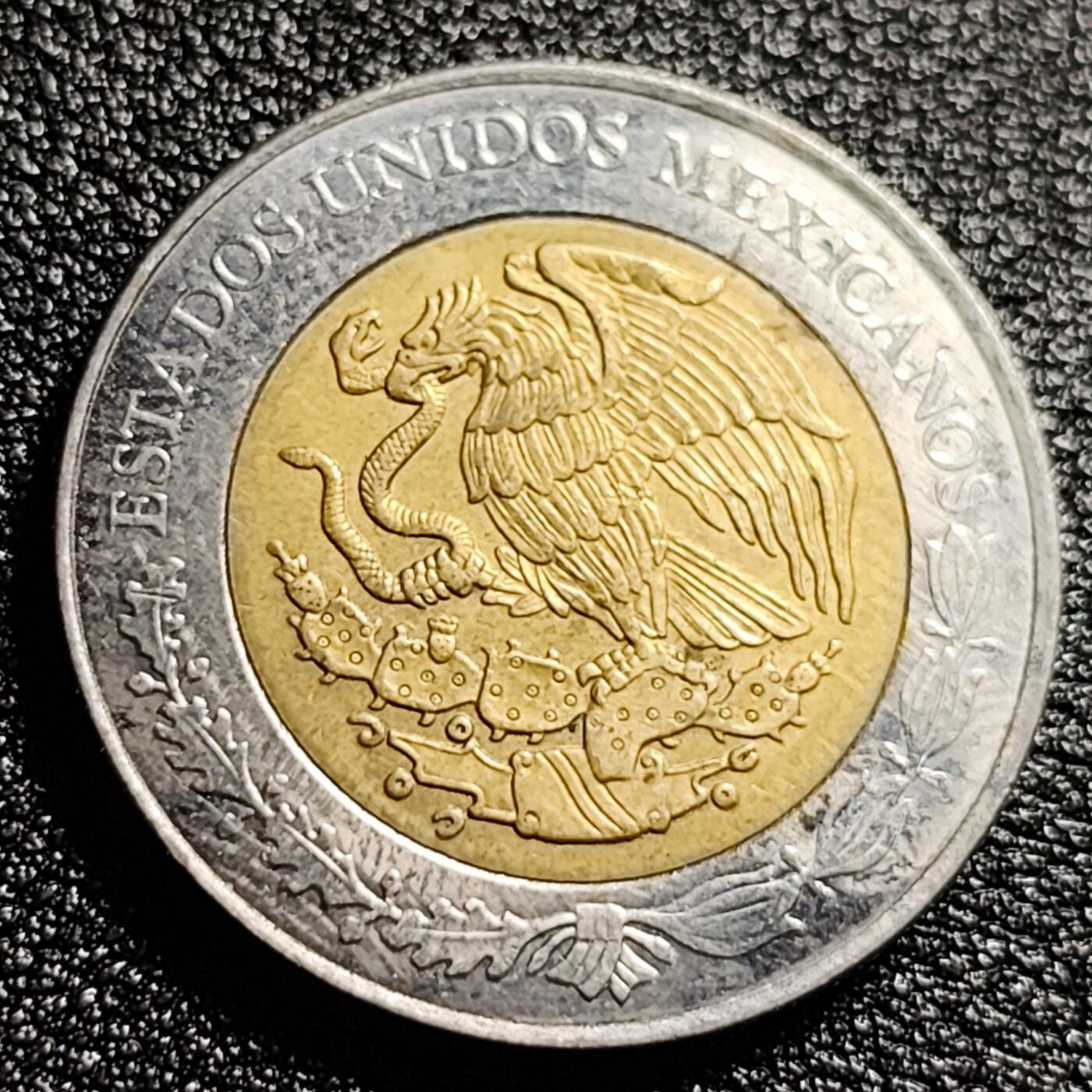 泉币菌-第47场-各国散币场 墨西哥 5比索双色币硬币 25.5mm.鹰蛇 玛雅