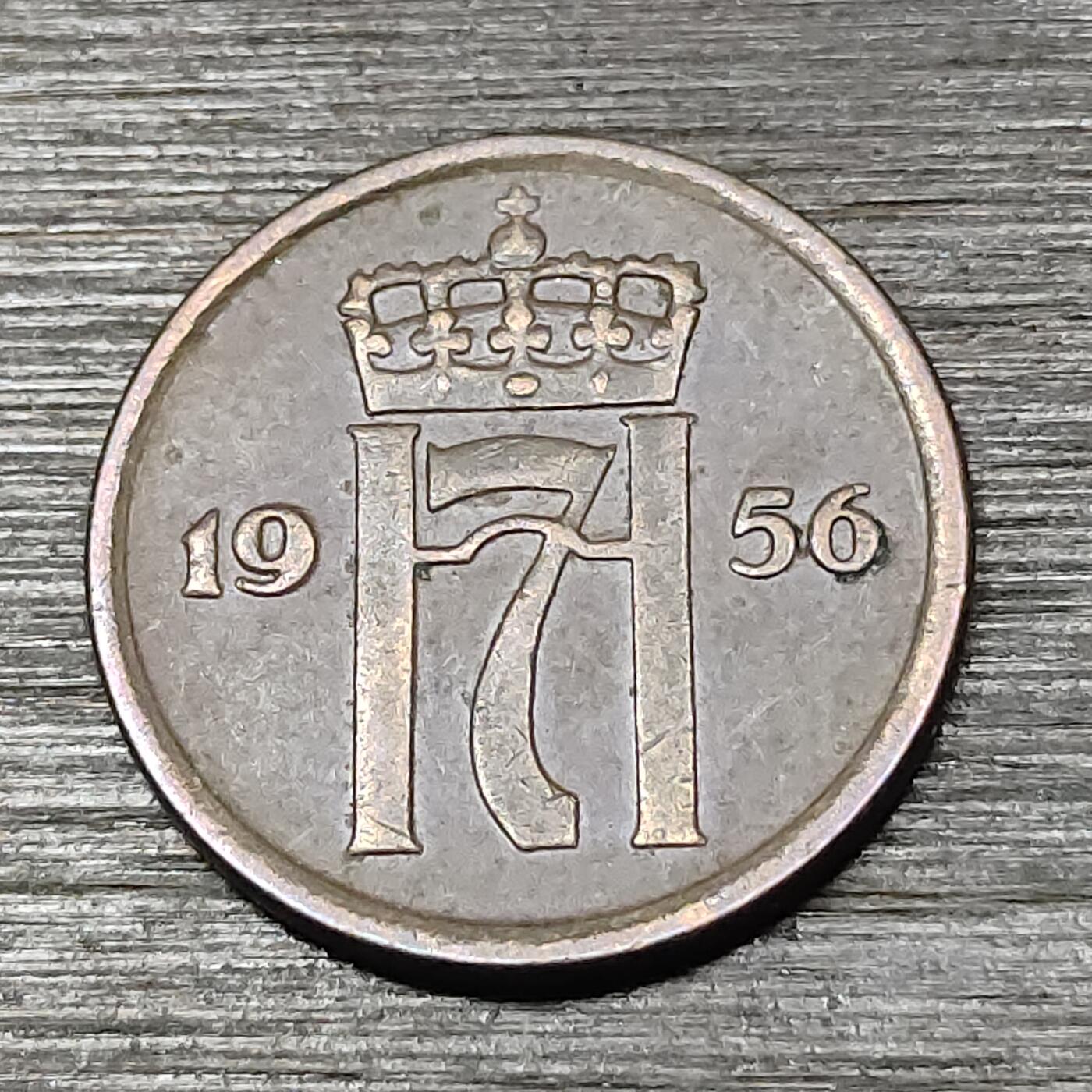 【铜匠收藏】★第125场★散币场，无佣金，30包邮。不满30元，支付5元运费。《接受代拍 代送NGC评级》 挪威 1956年 2欧尔 铜币