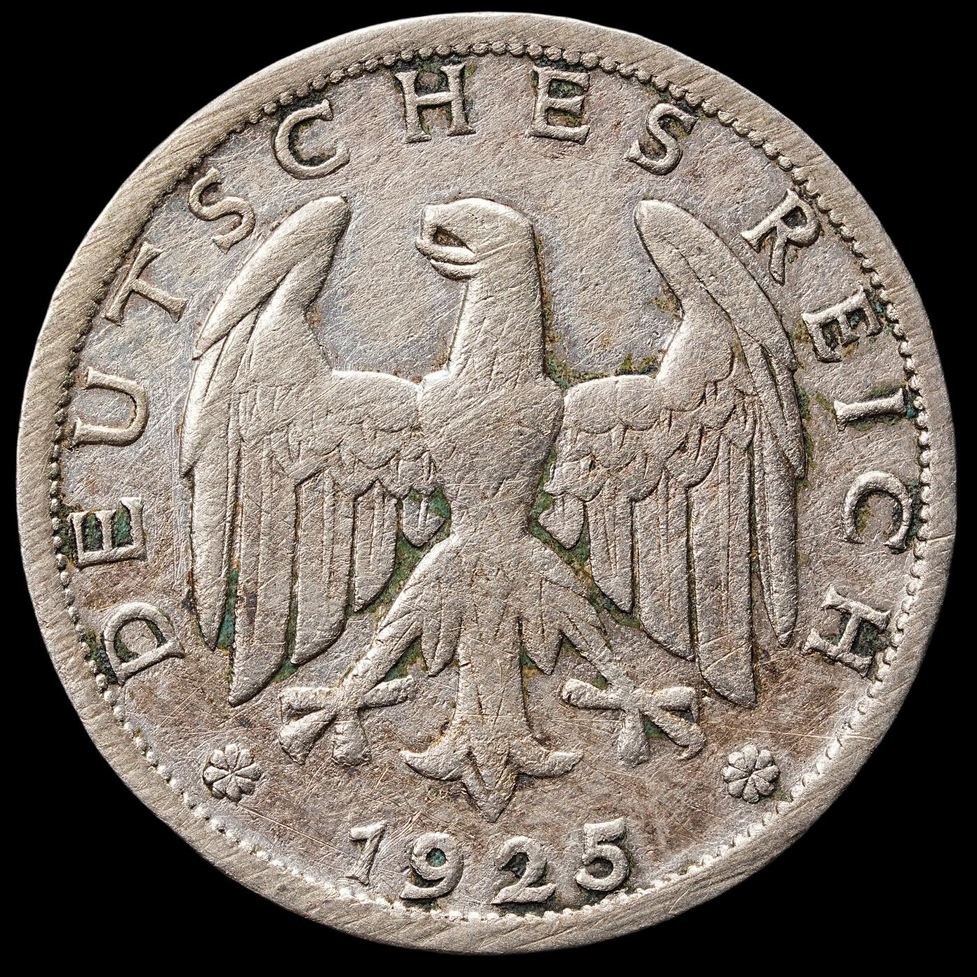 修遠堂世界钱币第七十七期 1925年德国1马克银币 J厂铭