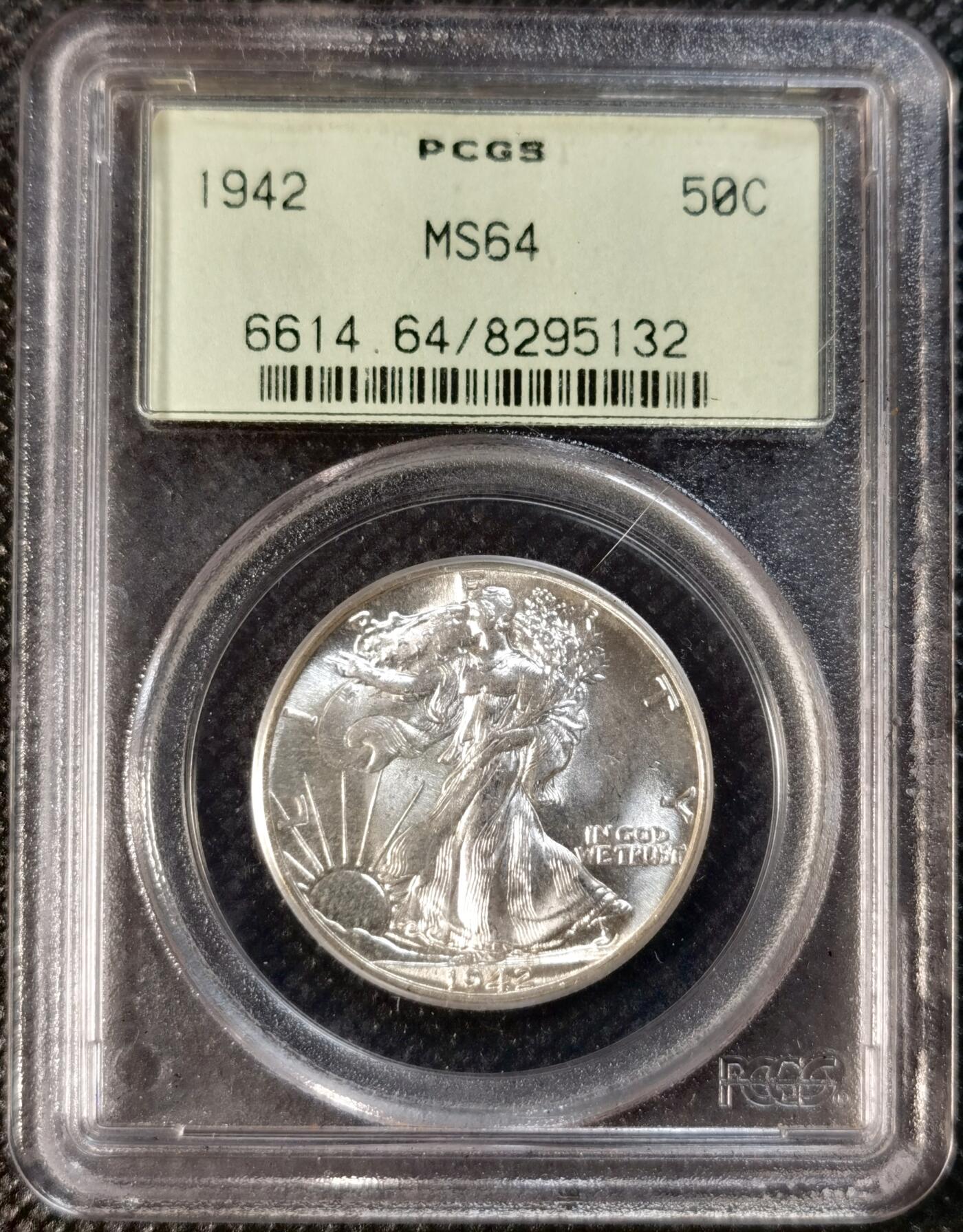  甄臻铺-世界币章拍卖（第24期），送拍享返佣金等优惠多多 NGC-MS64 1942年美国行走女神，老绿盒子，7位数编号