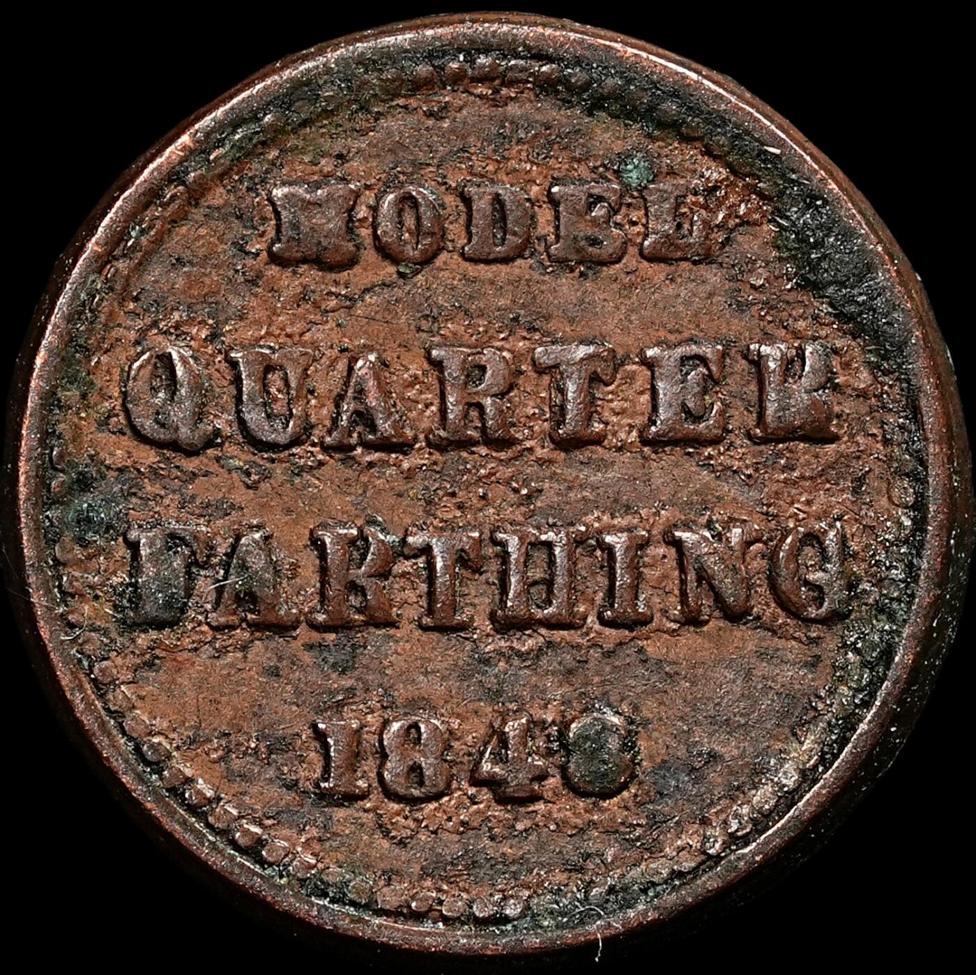 修遠堂世界钱币第七十七期 1848年英国1/4法新代用铜币 0.66g