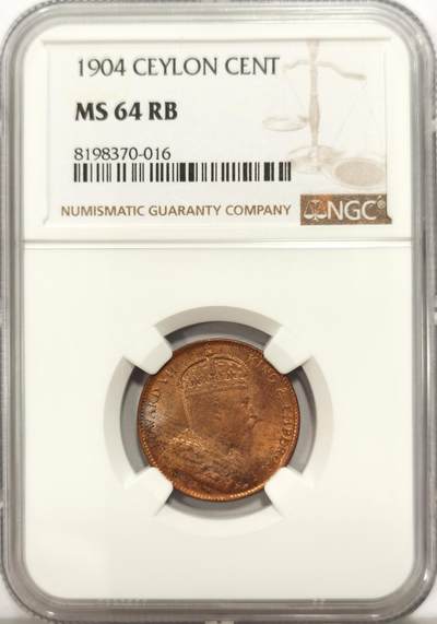 博洋堂世界钱币拍卖第130期（全场包邮） - NGC MS64RB 英属锡兰1904年1分铜币