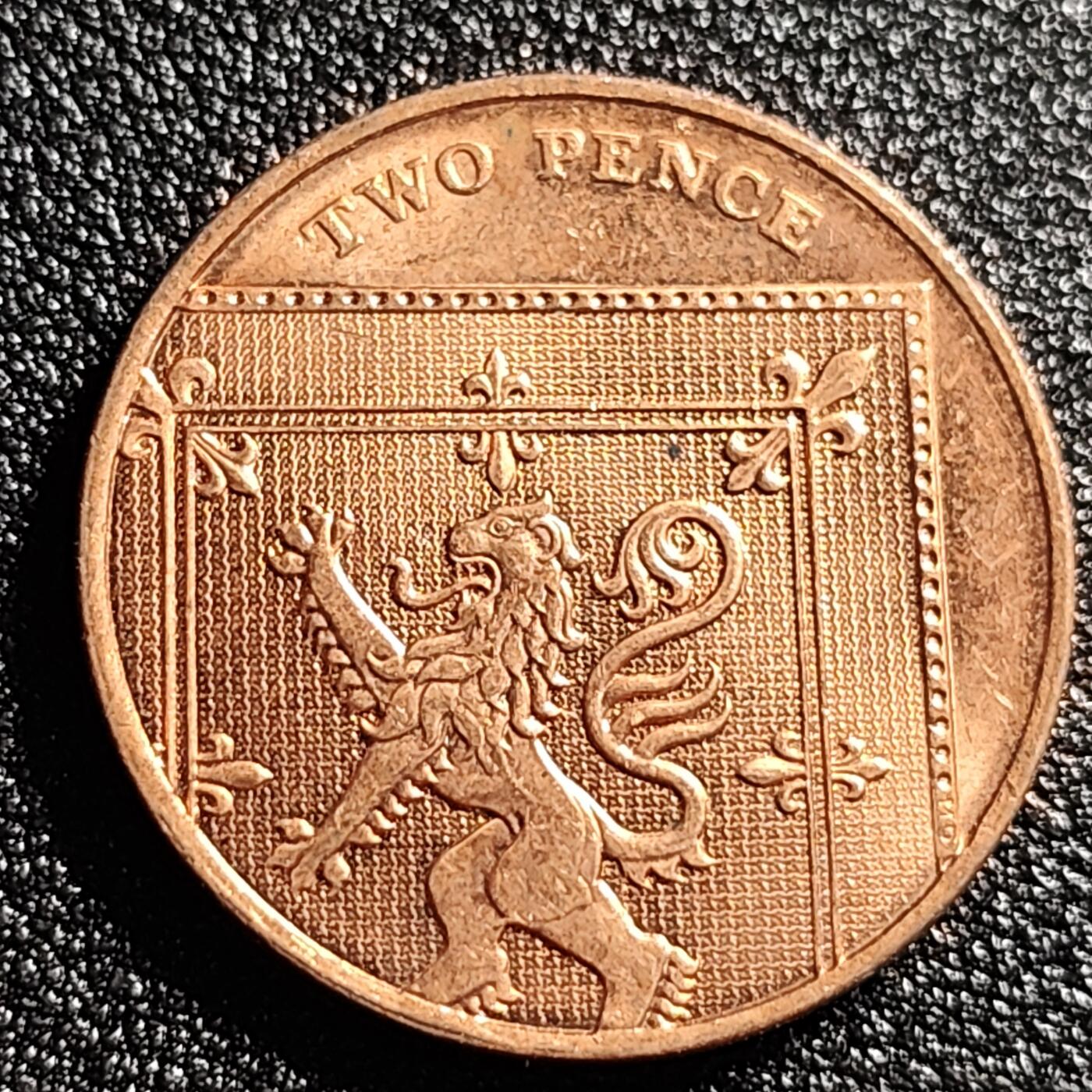 泉币菌-第47场-各国散币场 铜光美品 英国2便士铜币 直径26mm 雄狮