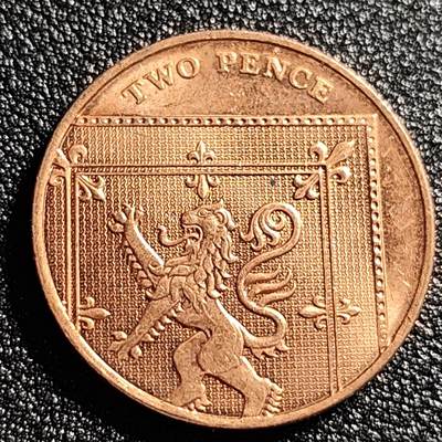 泉币菌-第47场-各国散币场 - 铜光美品 英国2便士铜币 直径26mm 雄狮