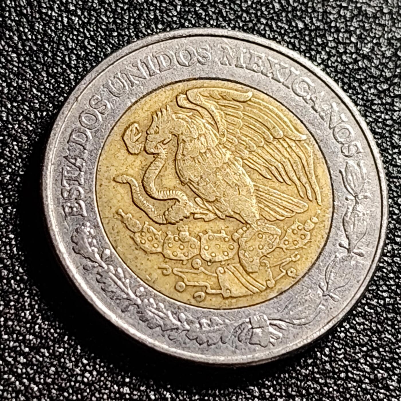 泉币菌-第47场-各国散币场 墨西哥5比索双色币 26mm 玛雅鹰蛇