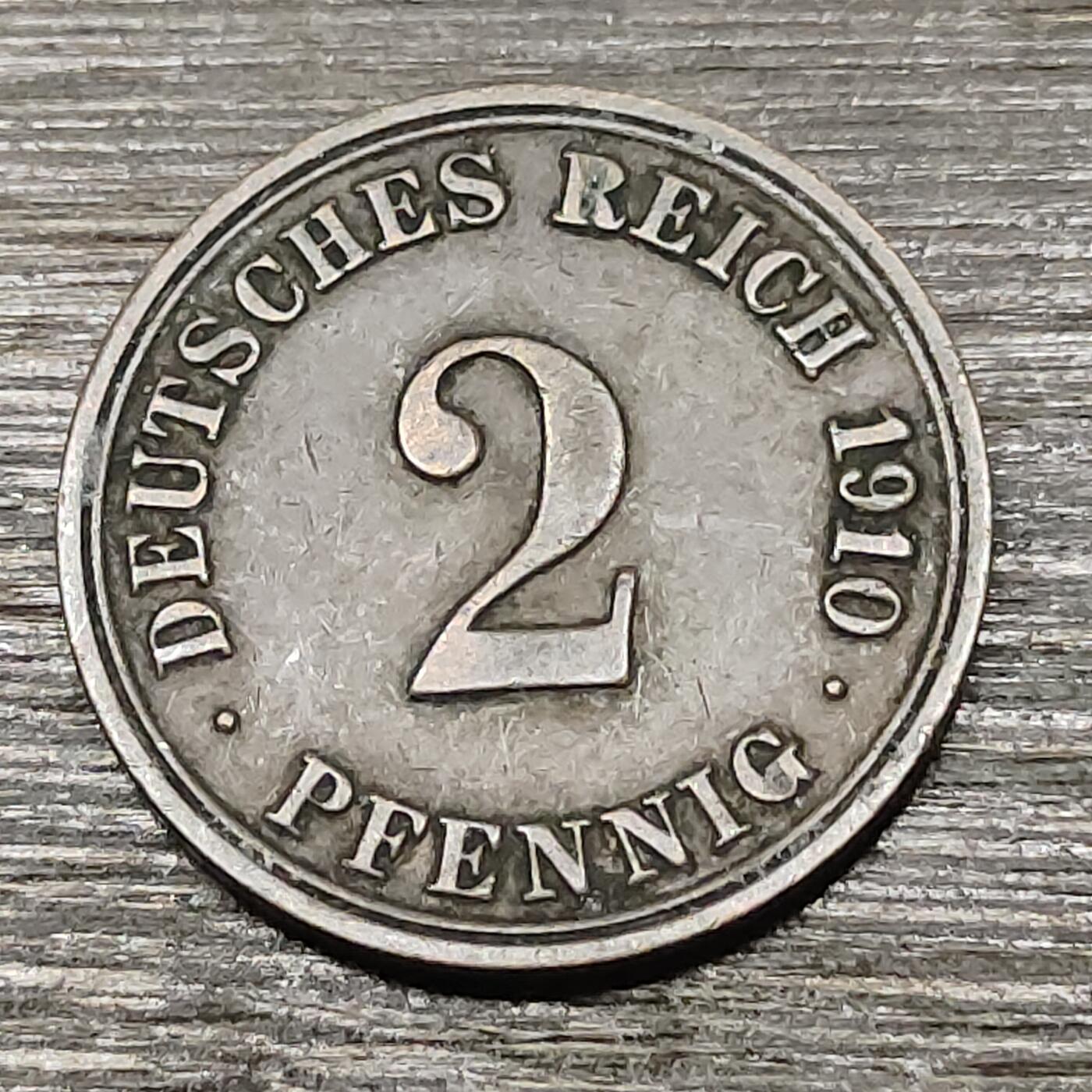 【铜匠收藏】★第125场★散币场，无佣金，30包邮。不满30元，支付5元运费。《接受代拍 代送NGC评级》 德国1910年 2芬尼 A厂 德意志第二帝国长翅鹰铜币