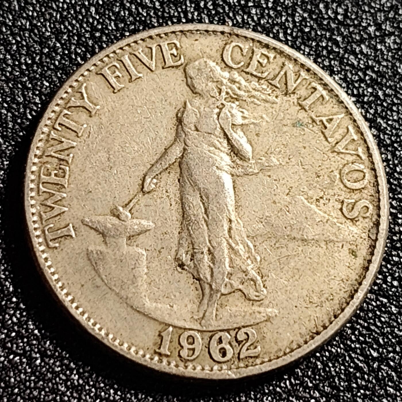泉币菌-第47场-各国散币场 早期菲律宾25分 1962年 女神24mm火山女神