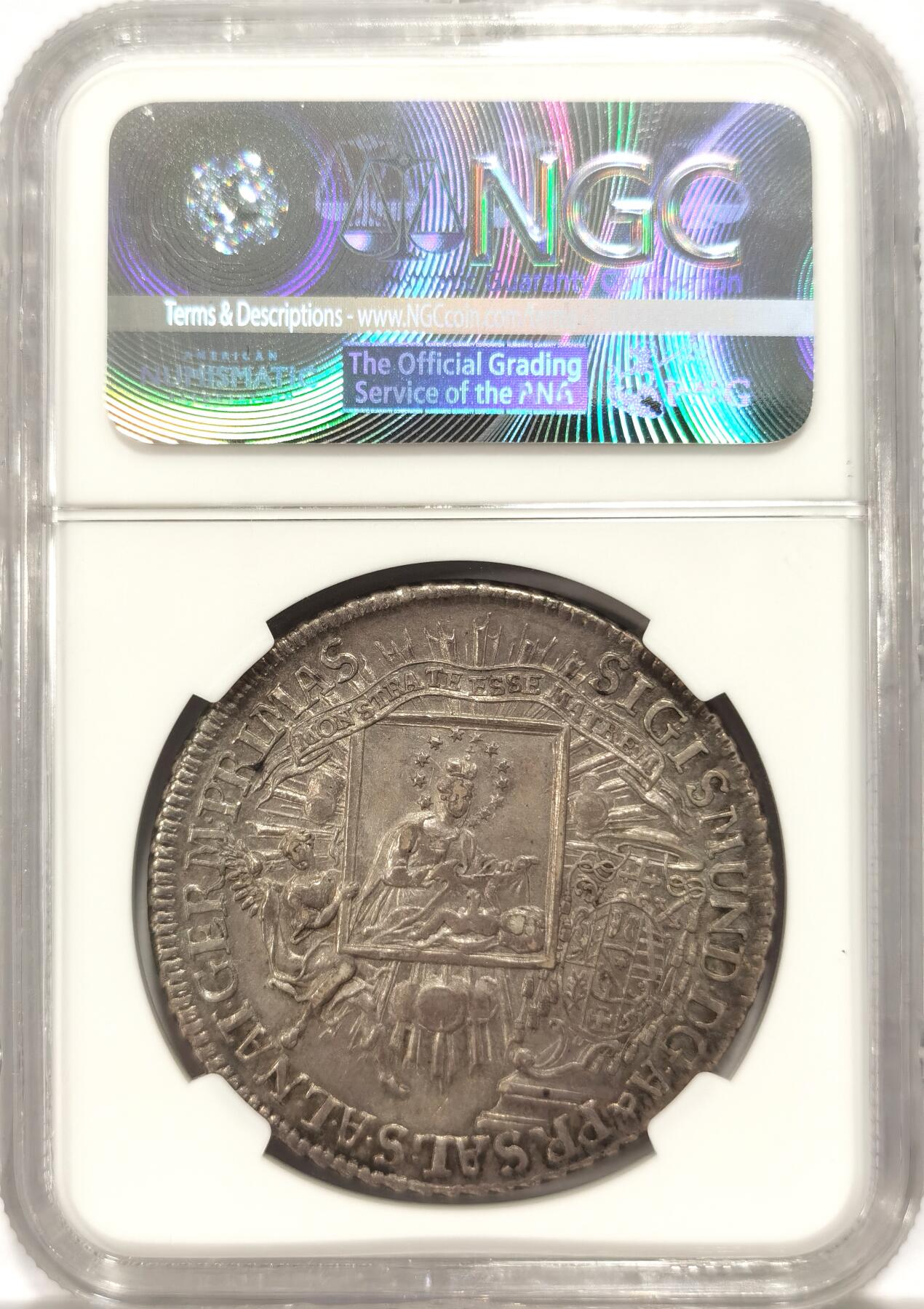 博洋堂世界钱币拍卖第130期（全场包邮） NGC AU55 奥匈1758年萨尔斯堡一斯蒙德三世泰勒宗教泰勒，背面是圣母哺育圣子