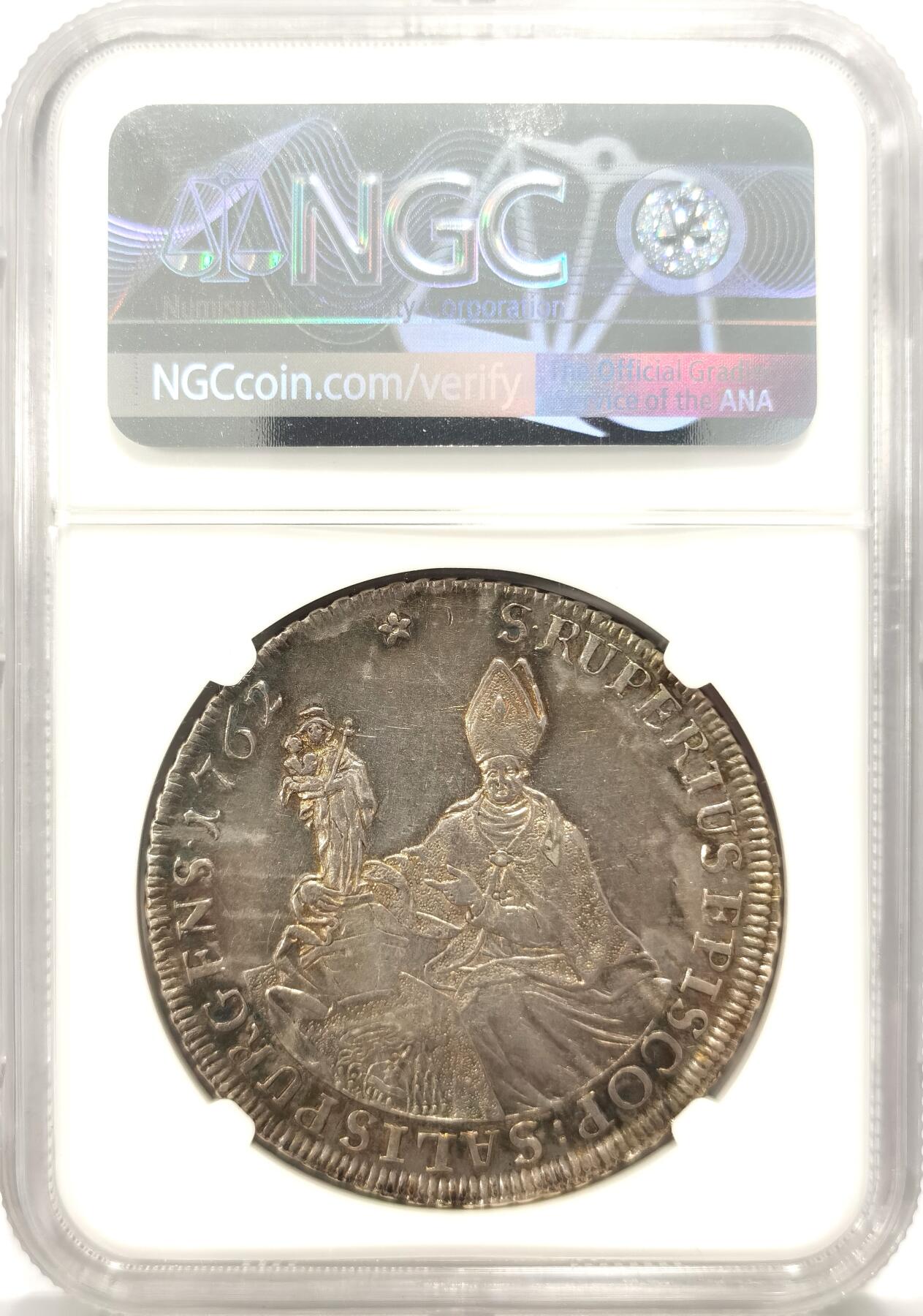 博洋堂世界钱币拍卖第130期（全场包邮） NGC AU55 奥匈1762年萨尔斯堡一斯蒙德三世宗教泰勒，背面是主教手持圣象