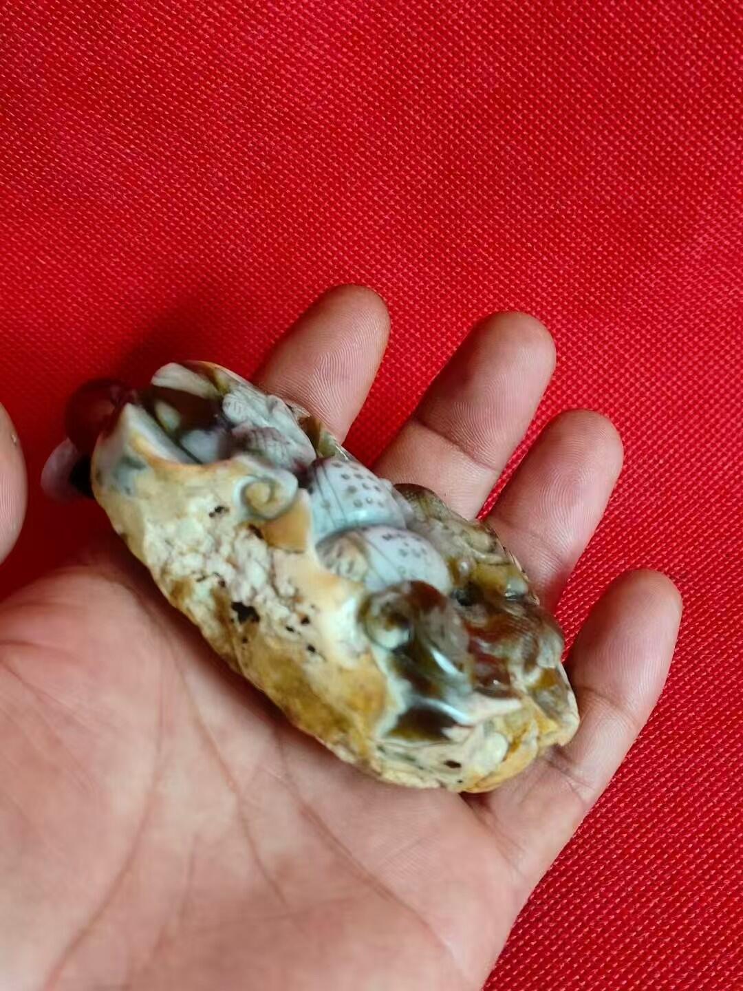 清代和田玉，随形雕刻龙手把件，带原皮有好几种颜色，长约8.6/宽6.8/2.8厘米，特别难得，保老保真。
