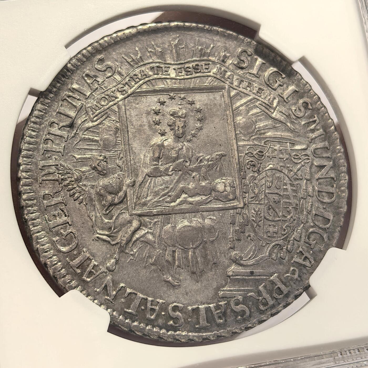 博洋堂世界钱币拍卖第130期（全场包邮） NGC AU55 奥匈1758年萨尔斯堡一斯蒙德三世泰勒宗教泰勒，背面是圣母哺育圣子
