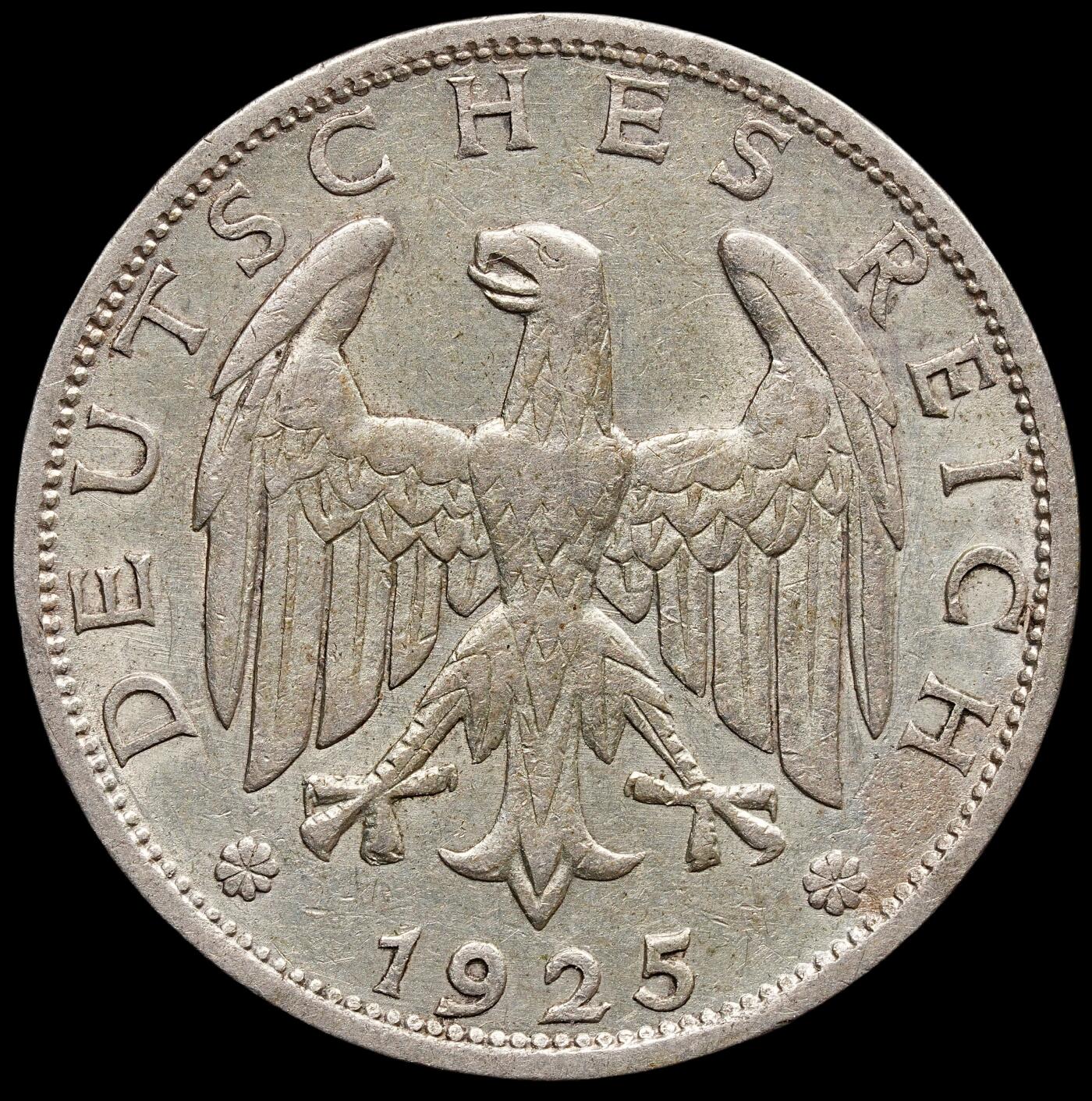 修遠堂世界钱币第七十七期 1925年德国1马克银币 A厂铭