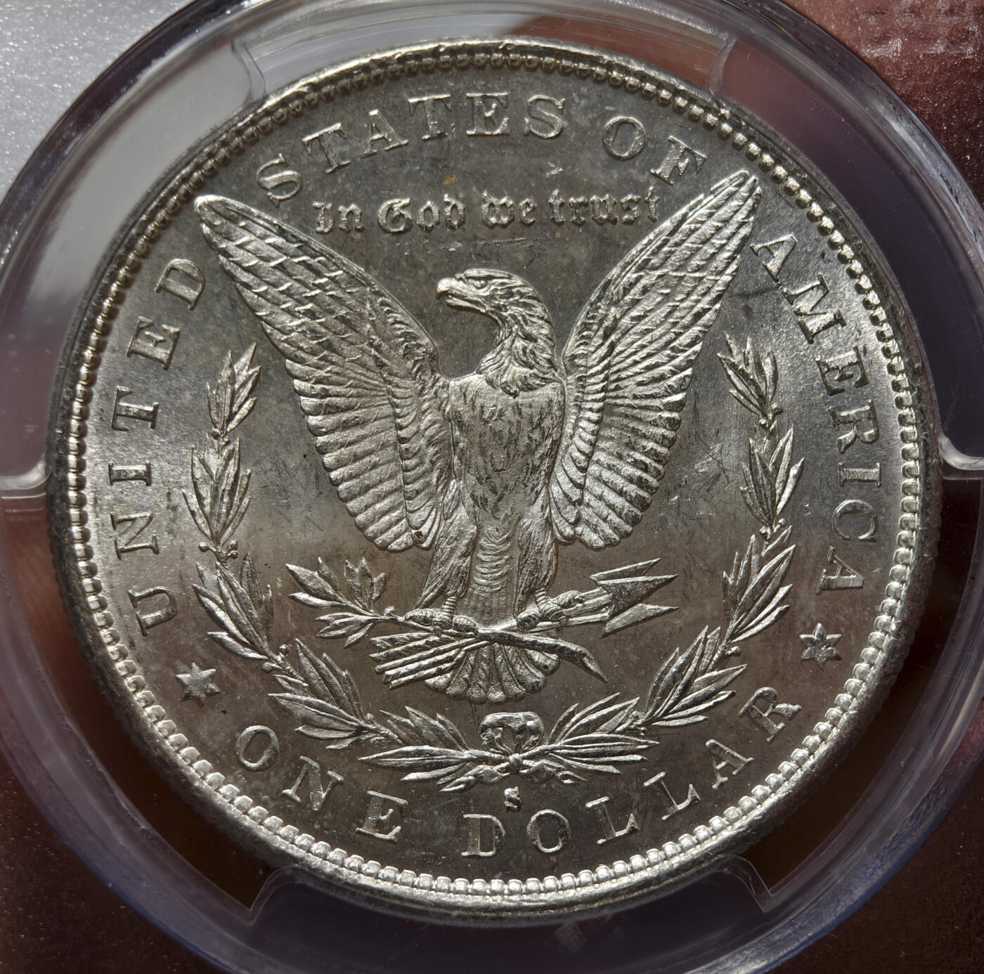 紫瑗钱币——第572期 美国 1879年 S版 摩根 大头妹 1美元 银币 PCGS MS64 老盒 转光犀利