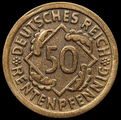 修遠堂世界钱币第七十七期 - 1924年德国50芬尼 J厂铭