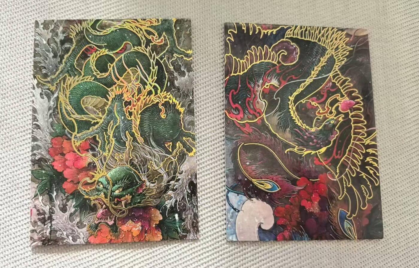 龙虎卡牌第四五场 （无佣金，满120包邮，欢迎送拍） 金边普卡2张 香山文创特卡龙凤一对（厚卡）