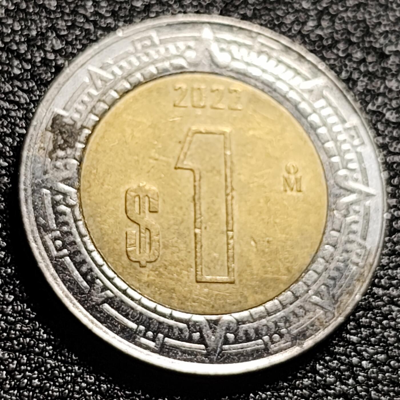 泉币菌-第47场-各国散币场  墨西哥1比索 双色币 21mm 玛雅鹰蛇