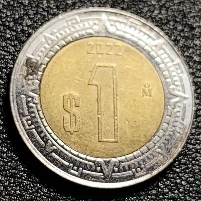 泉币菌-第47场-各国散币场 -  墨西哥1比索 双色币 21mm 玛雅鹰蛇