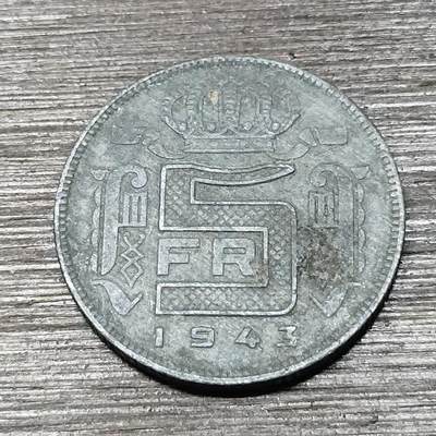 【铜匠收藏】★第125场★散币场，无佣金，30包邮。不满30元，支付5元运费。《接受代拍 代送NGC评级》 - 德占比利时 1943年 5法郎 锌币