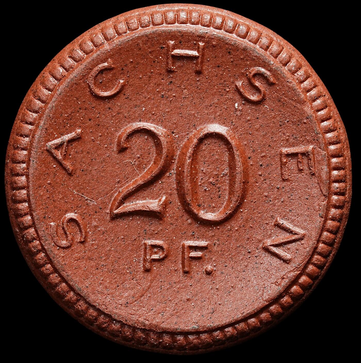 修遠堂世界钱币第七十七期 1921年德国紧急时期萨克森20芬尼陶瓷币 完全未流通