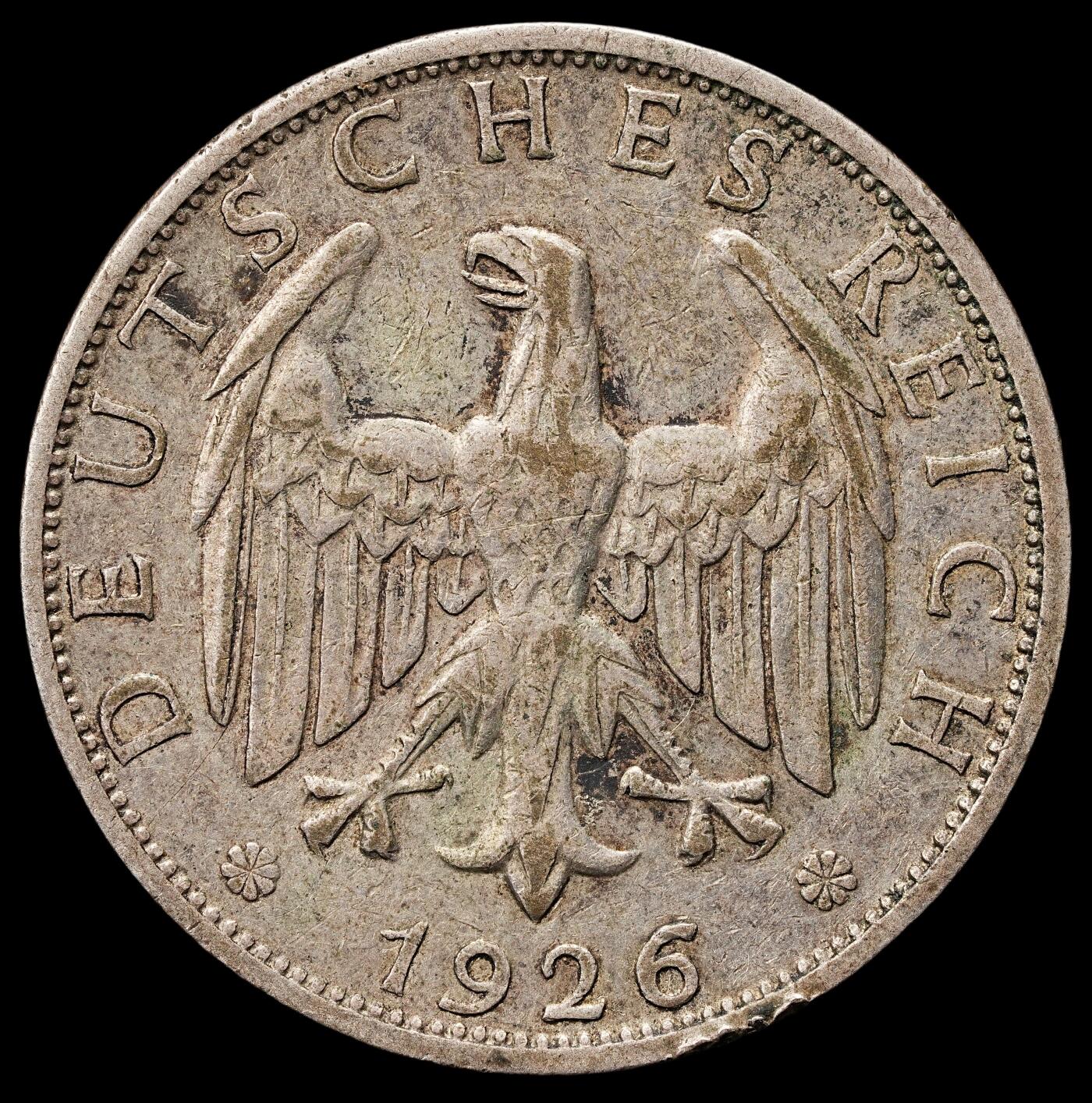 修遠堂世界钱币第七十七期 1926年德国1马克银币 J厂铭
