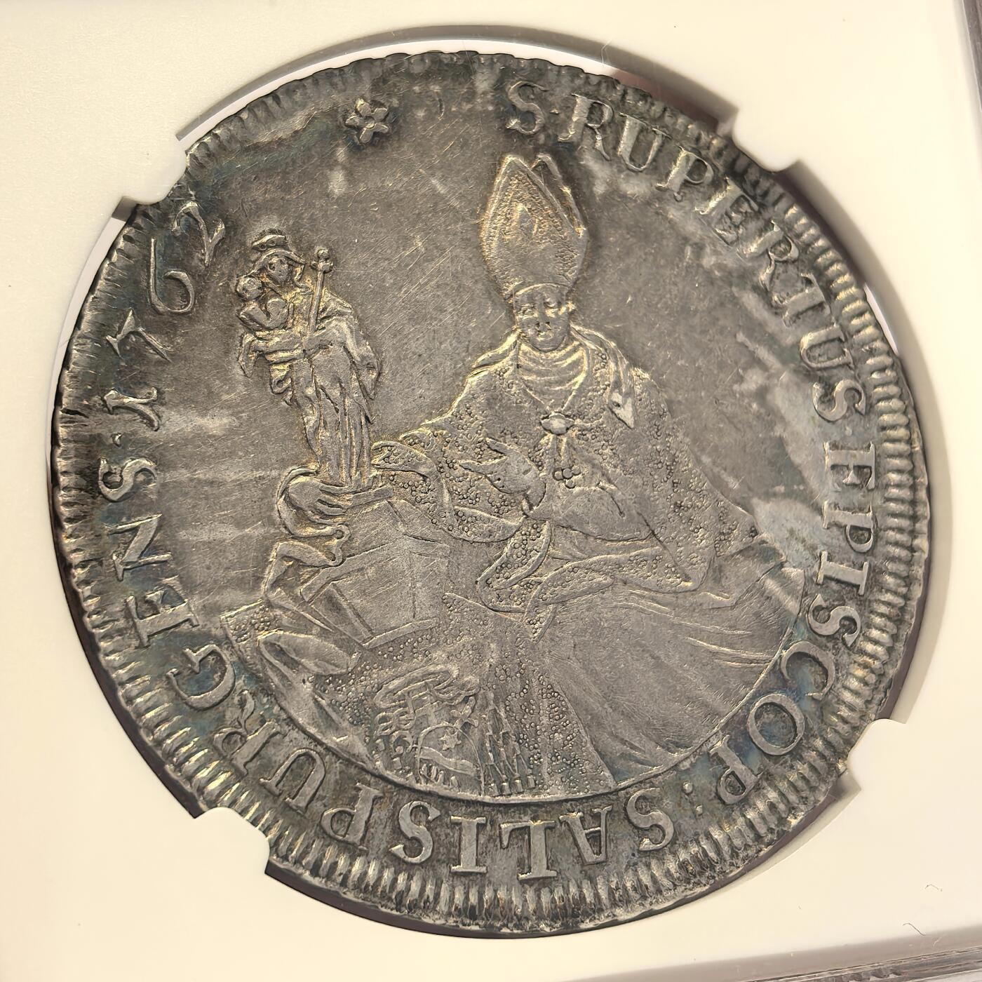 博洋堂世界钱币拍卖第130期（全场包邮） NGC AU55 奥匈1762年萨尔斯堡一斯蒙德三世宗教泰勒，背面是主教手持圣象