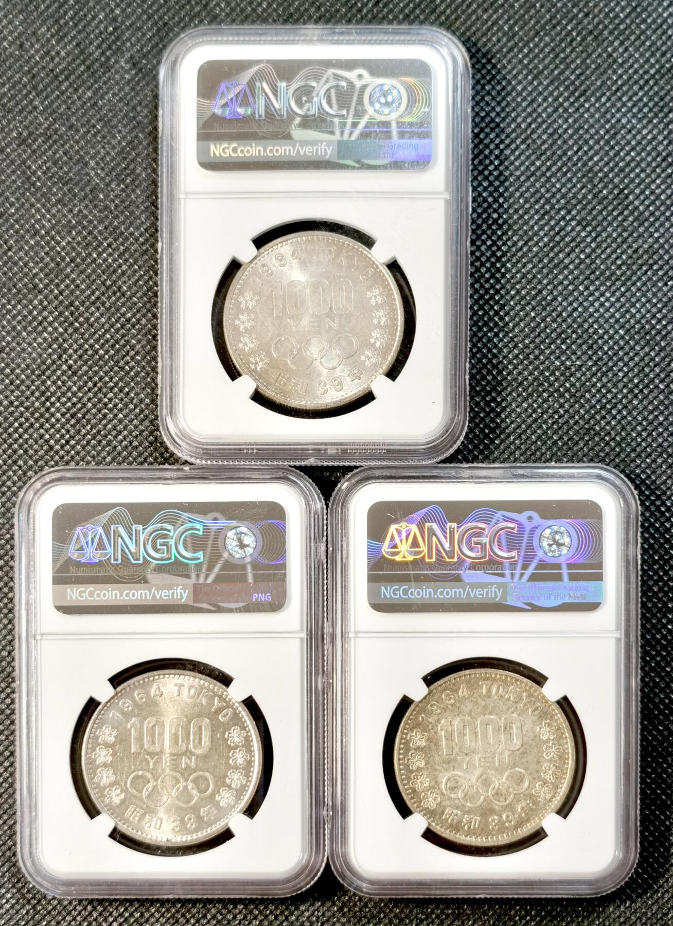  甄臻铺-世界币章拍卖（第24期），送拍享返佣金等优惠多多 NGC-MS64 1964年日本大奥3枚一组（3）银价暴涨，适合入手的品种
