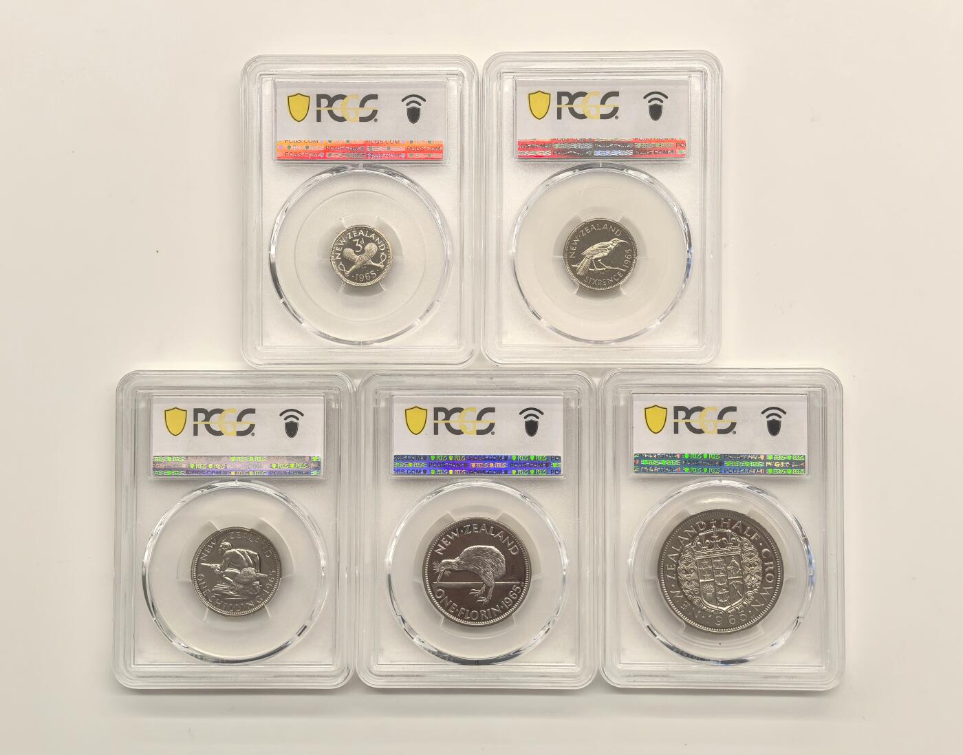 博洋堂世界钱币拍卖第130期（全场包邮） PCGS SP66-68 新西兰1965年SP样币一套！主币最高分也就67，单独一个就外拍价格300美金！