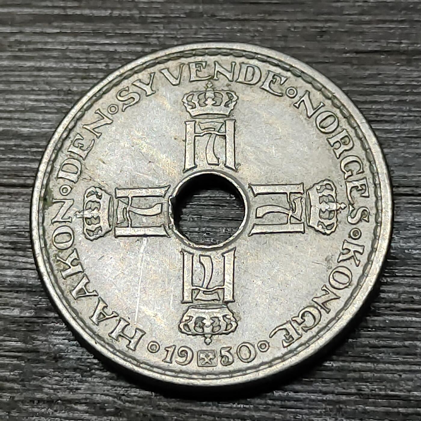 【铜匠收藏】★第125场★散币场，无佣金，30包邮。不满30元，支付5元运费。《接受代拍 代送NGC评级》 挪威 1950年 1克朗镍币