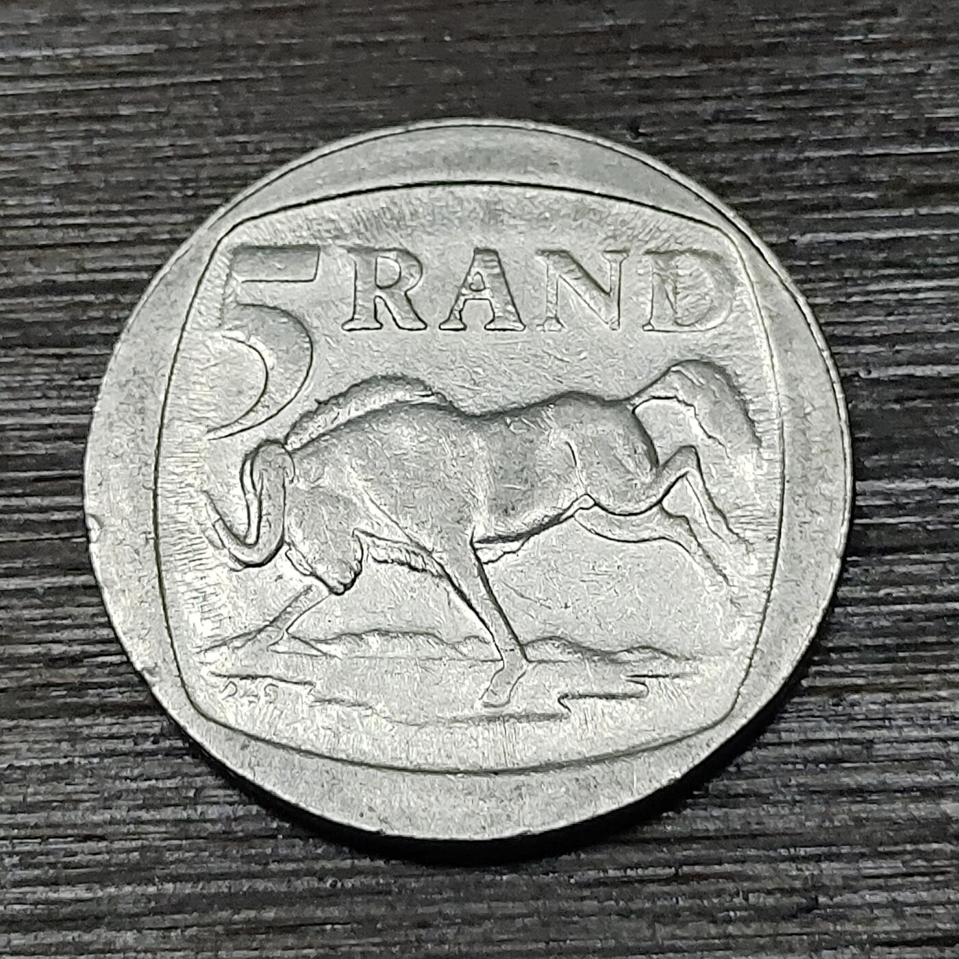 【铜匠收藏】★第125场★散币场，无佣金，30包邮。不满30元，支付5元运费。《接受代拍 代送NGC评级》 1995年 南非 5兰特 镍币 角马 跳羚羚羊徽