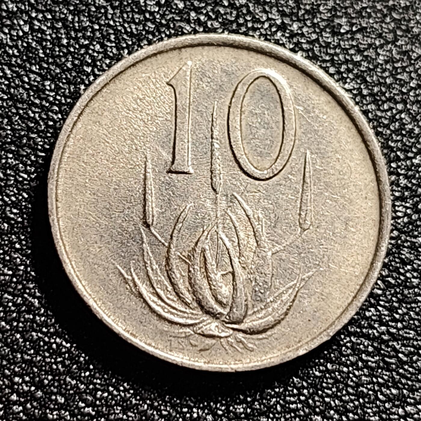 泉币菌-第47场-各国散币场 南非1965年10分 范里贝克 芦荟 英文版 镍币 外国钱币硬币 20.7mm