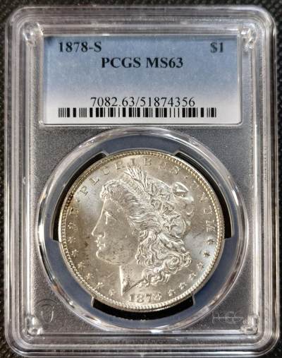  甄臻铺-世界币章拍卖（第24期），送拍享返佣金等优惠多多 - PCGS-MS63 美国1878年S版摩根，摩根铸造首年，铸造极好。