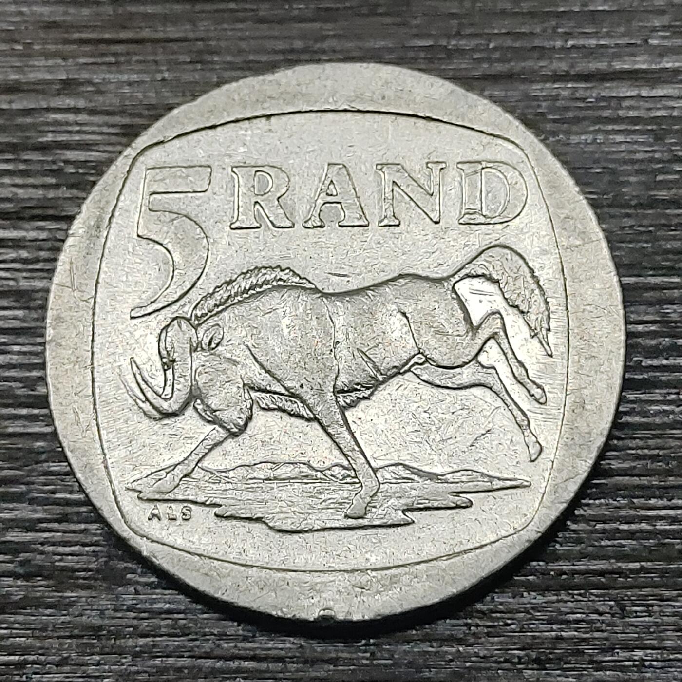 【铜匠收藏】★第125场★散币场，无佣金，30包邮。不满30元，支付5元运费。《接受代拍 代送NGC评级》 1994年 南非 5兰特 镍币 角马 跳羚羚羊徽 