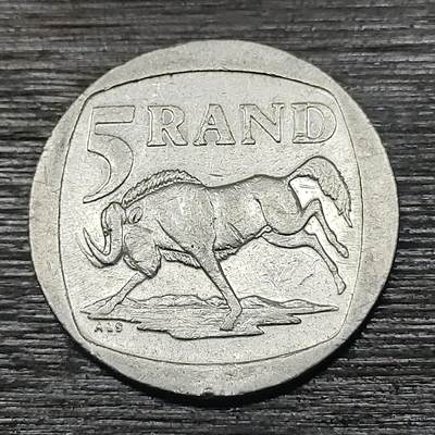 【铜匠收藏】★第125场★散币场，无佣金，30包邮。不满30元，支付5元运费。《接受代拍 代送NGC评级》 - 1994年 南非 5兰特 镍币 角马 跳羚羚羊徽 