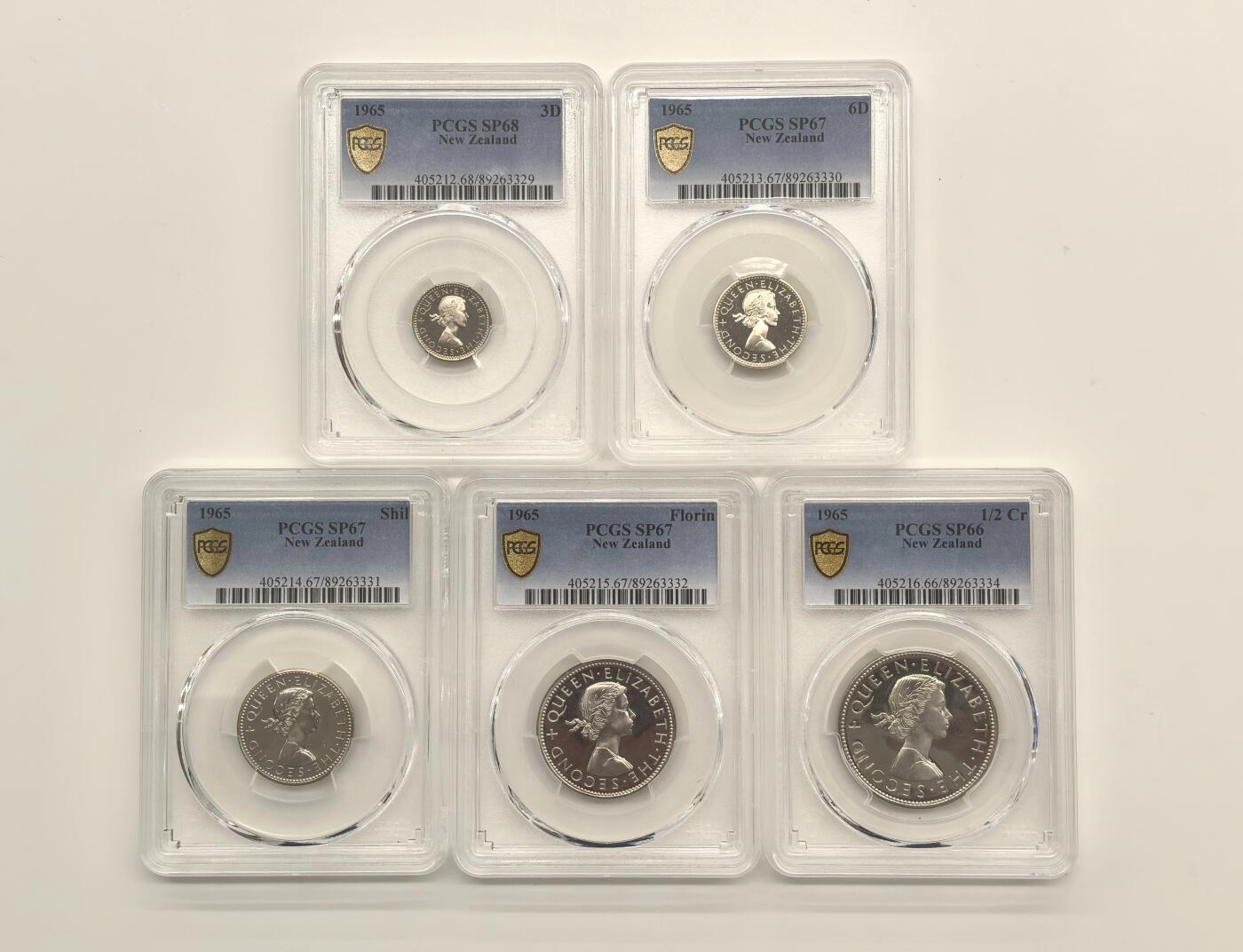 博洋堂世界钱币拍卖第130期（全场包邮） PCGS SP66-68 新西兰1965年SP样币一套！主币最高分也就67，单独一个就外拍价格300美金！