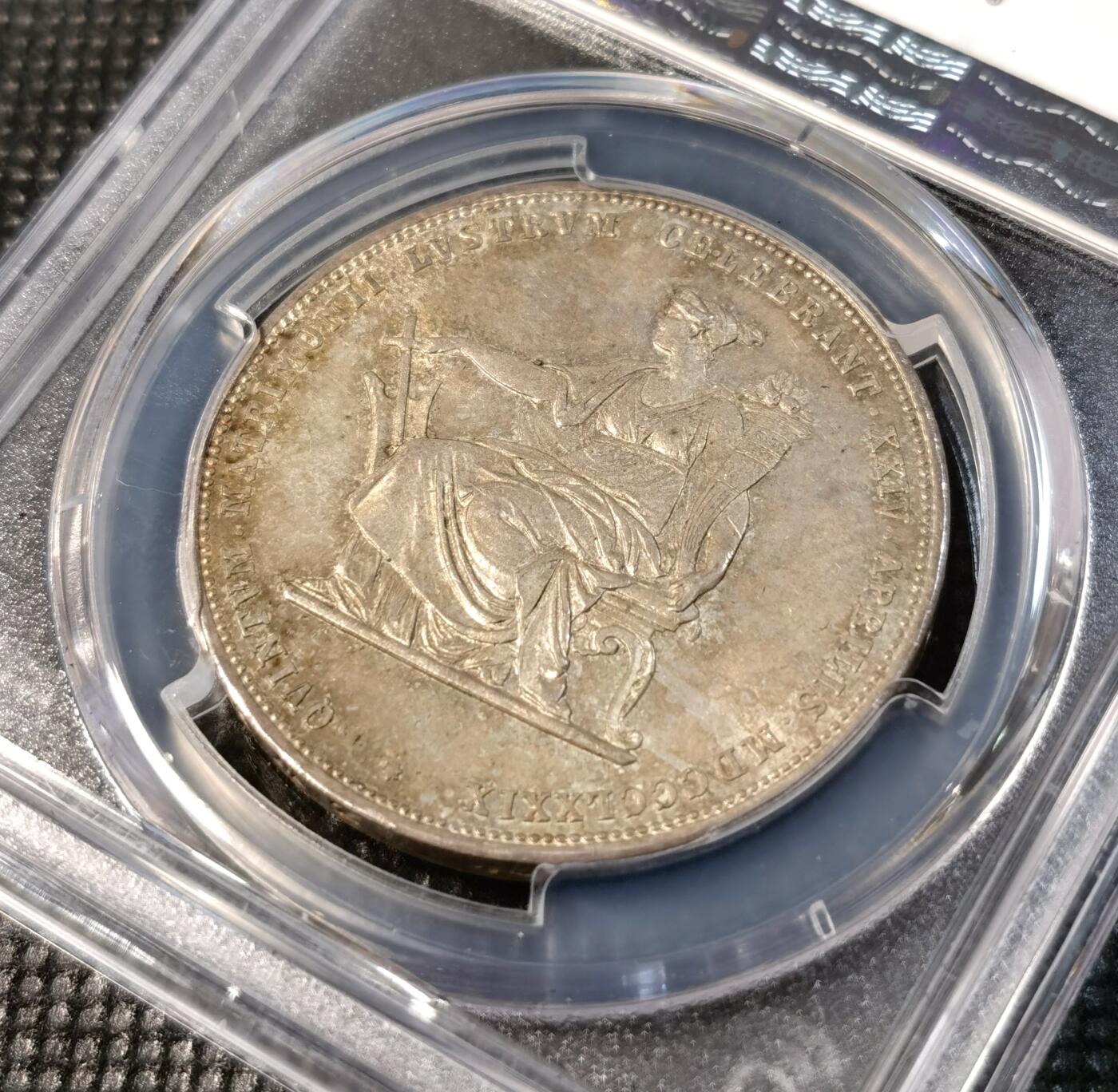  甄臻铺-世界币章拍卖（第24期），送拍享返佣金等优惠多多 PCGS-MS64 1879年奥地利弗朗茨一世与茜茜公主银婚纪念2福林 丝绸底板 醇熟五彩 顶级收藏品质